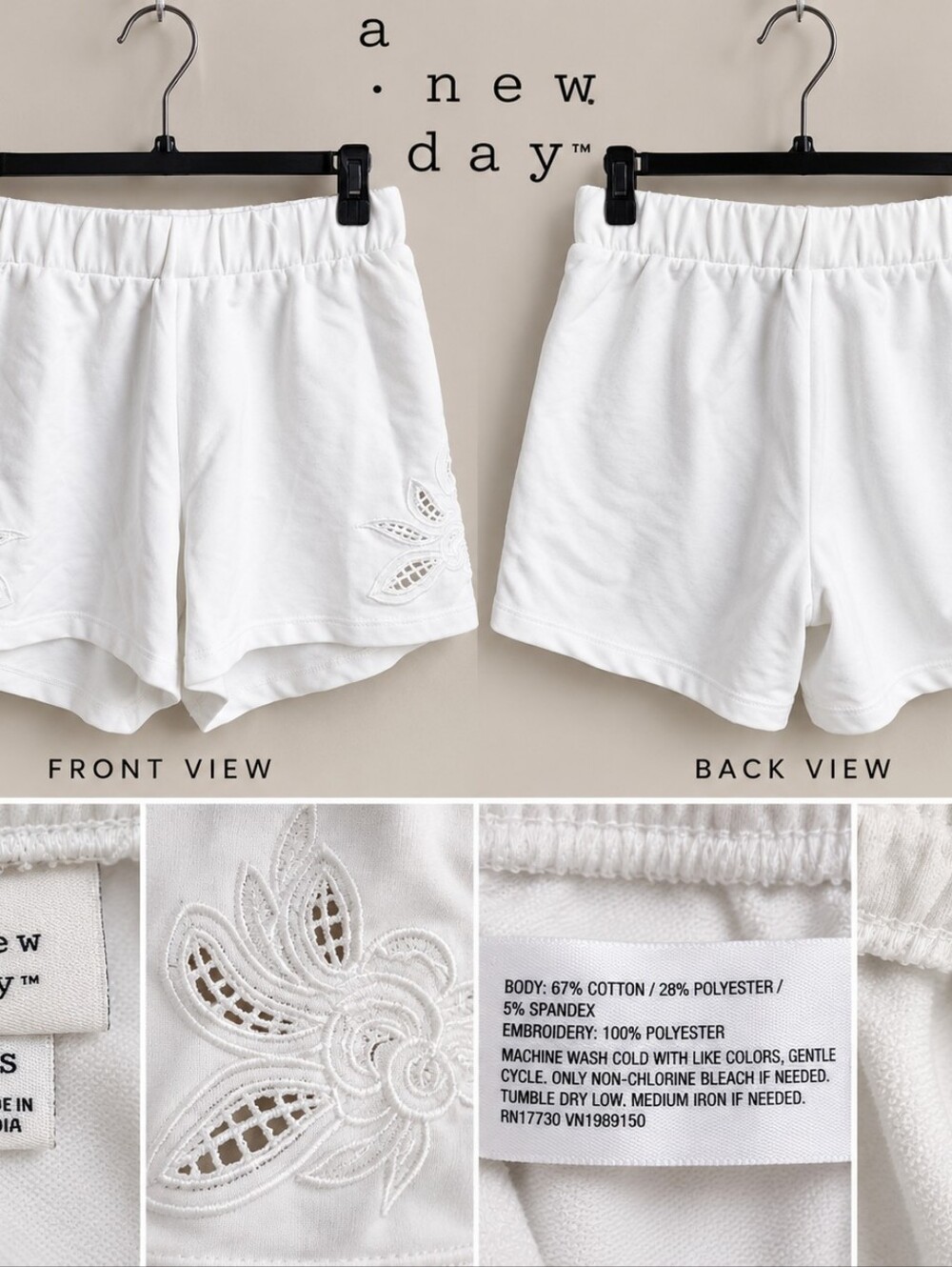 A New Day Women’s XS White Embroidered Shorts Coquette Romantic Minimalist